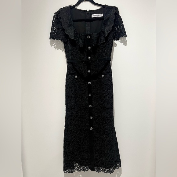 Self-Portrait Black Guipure Lace Midi Dress - Picture 6 of 9